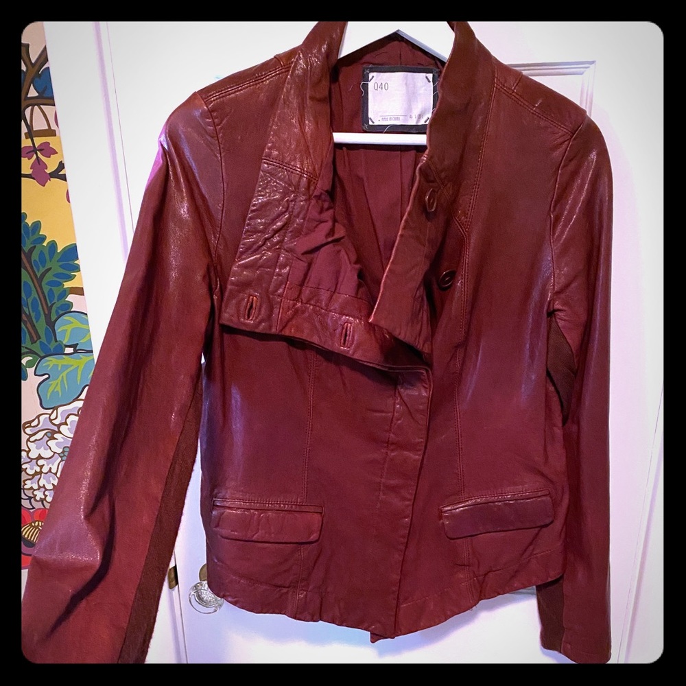 Burgundy Leather Jacket with cloth inserts